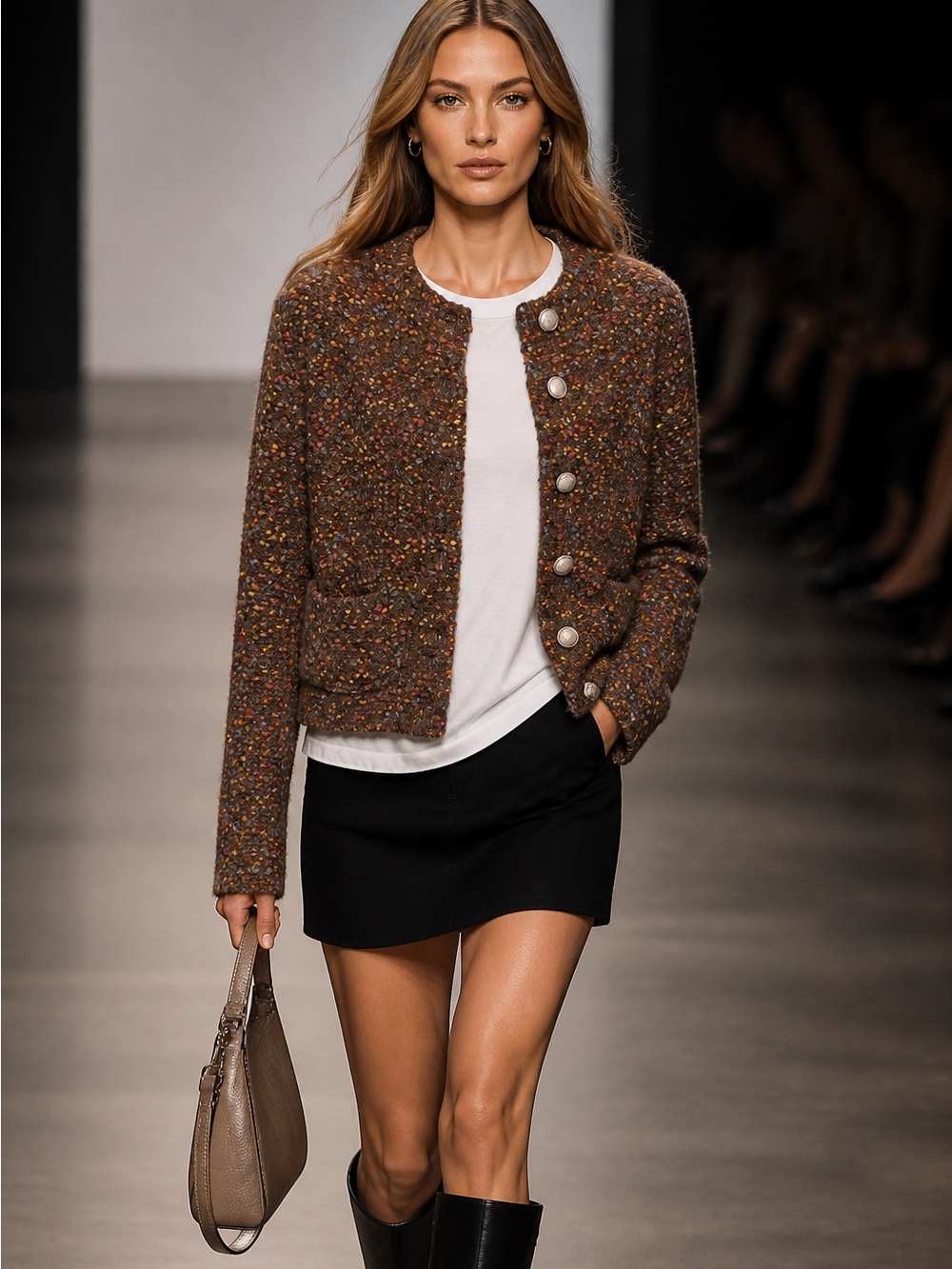 Heartloom Brown Multicolor Tweed Pearl-Button Jacket